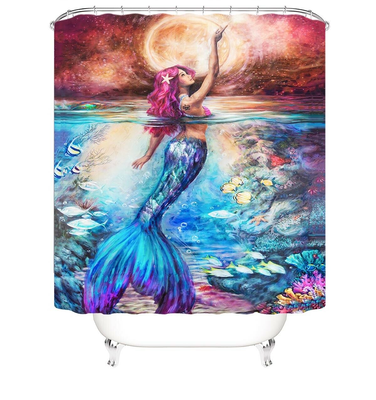 Mermaid Shower Curtain Bathroom Rug Set Bath Mat Non-Slip Toilet Lid Cover-180×180cm Shower Curtain Only-Free Shipping at meselling99