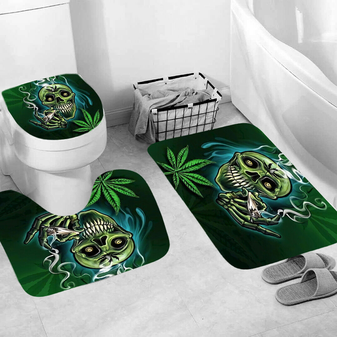 Skull Shower Curtain Bathroom Rug Set Thick Bath Mat Non-Slip Toilet Lid Cover-3Pcs Mat Set Only-Free Shipping at meselling99