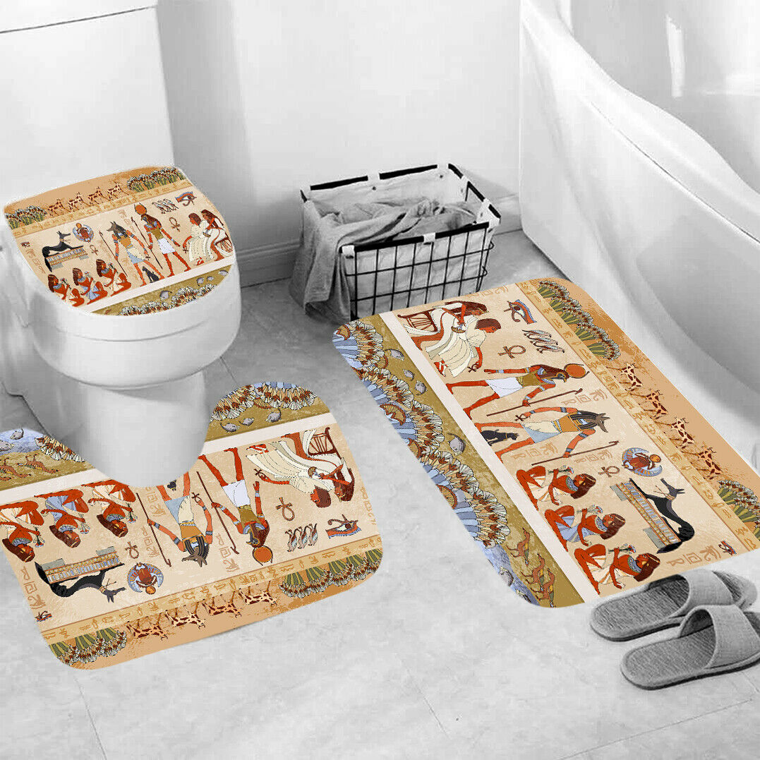 Egyptian Shower Curtain Bathroom Rug Set Thick Bath Mat Toilet Lid Cover-3Pcs Mat Set Only-Free Shipping at meselling99