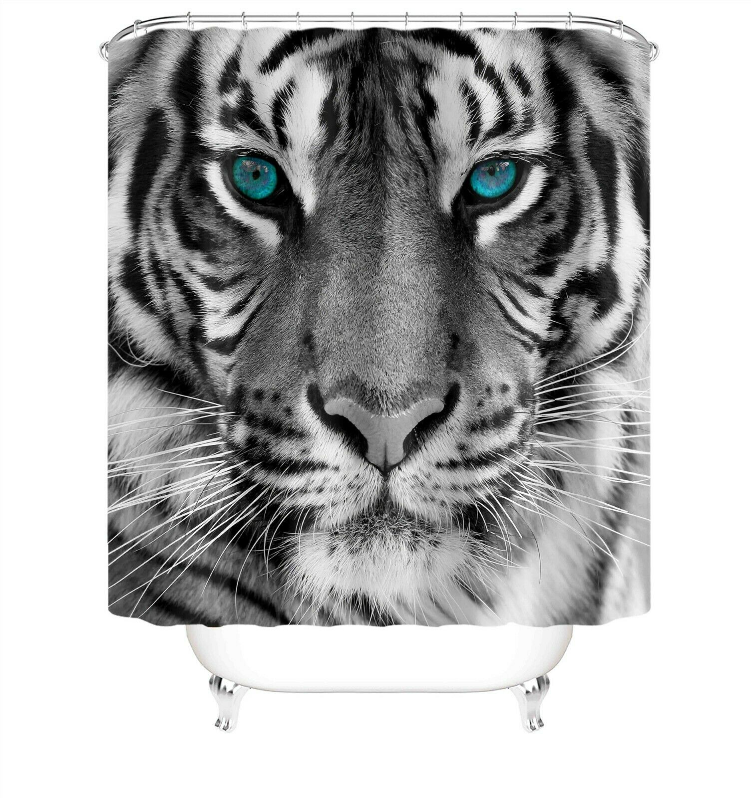 Tiger Shower Curtain Set Thick Bathroom Rugs Bath Mat Non-Slip Toilet Lid Cover-180×180cm Shower Curtain Only-Free Shipping at meselling99