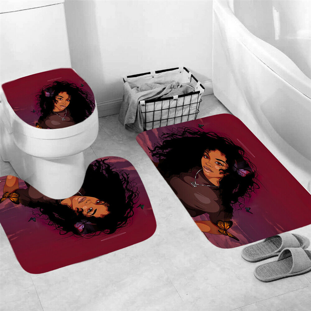 African Woman Shower Curtain Set Thick Bathroom Rugs Bath Mat Toilet Lid Cover--Free Shipping at meselling99