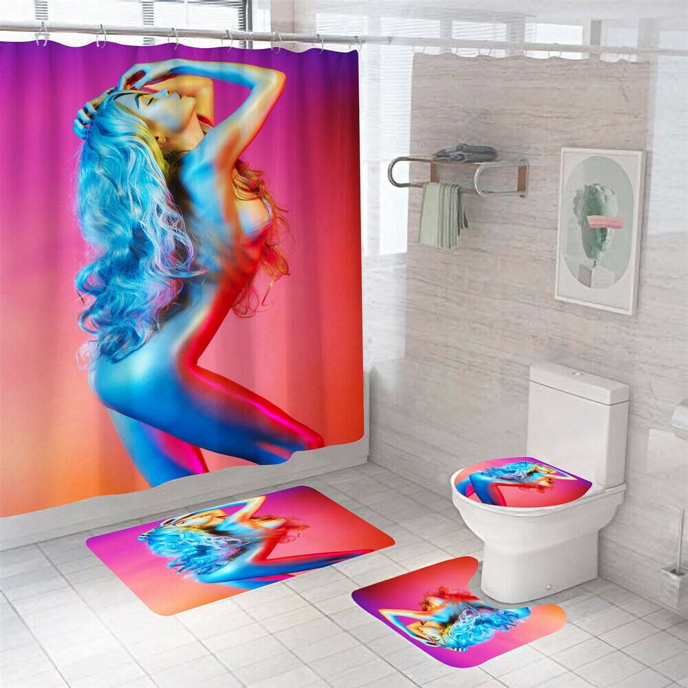 Sexy Woman Shower Curtain Bathroom Rug Set Non-Slip Bath Mat Toilet Lid Cover-Shower Curtain+3Pcs Mat-Free Shipping at meselling99