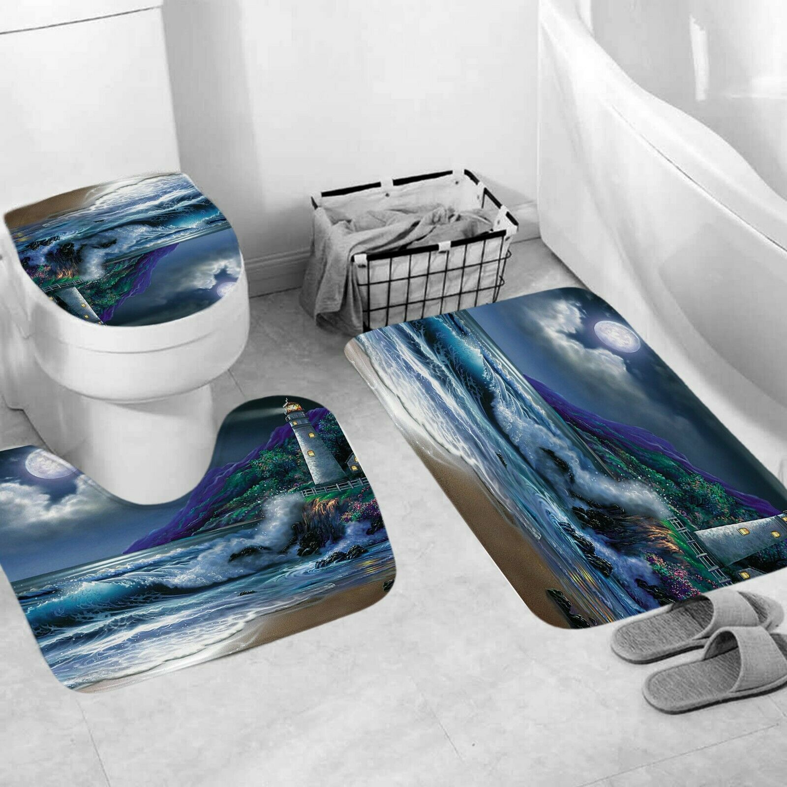Coast Shower Curtain Bathroom Rug Set Thick Bath Mat Non-Slip Toilet Lid Cover--Free Shipping at meselling99