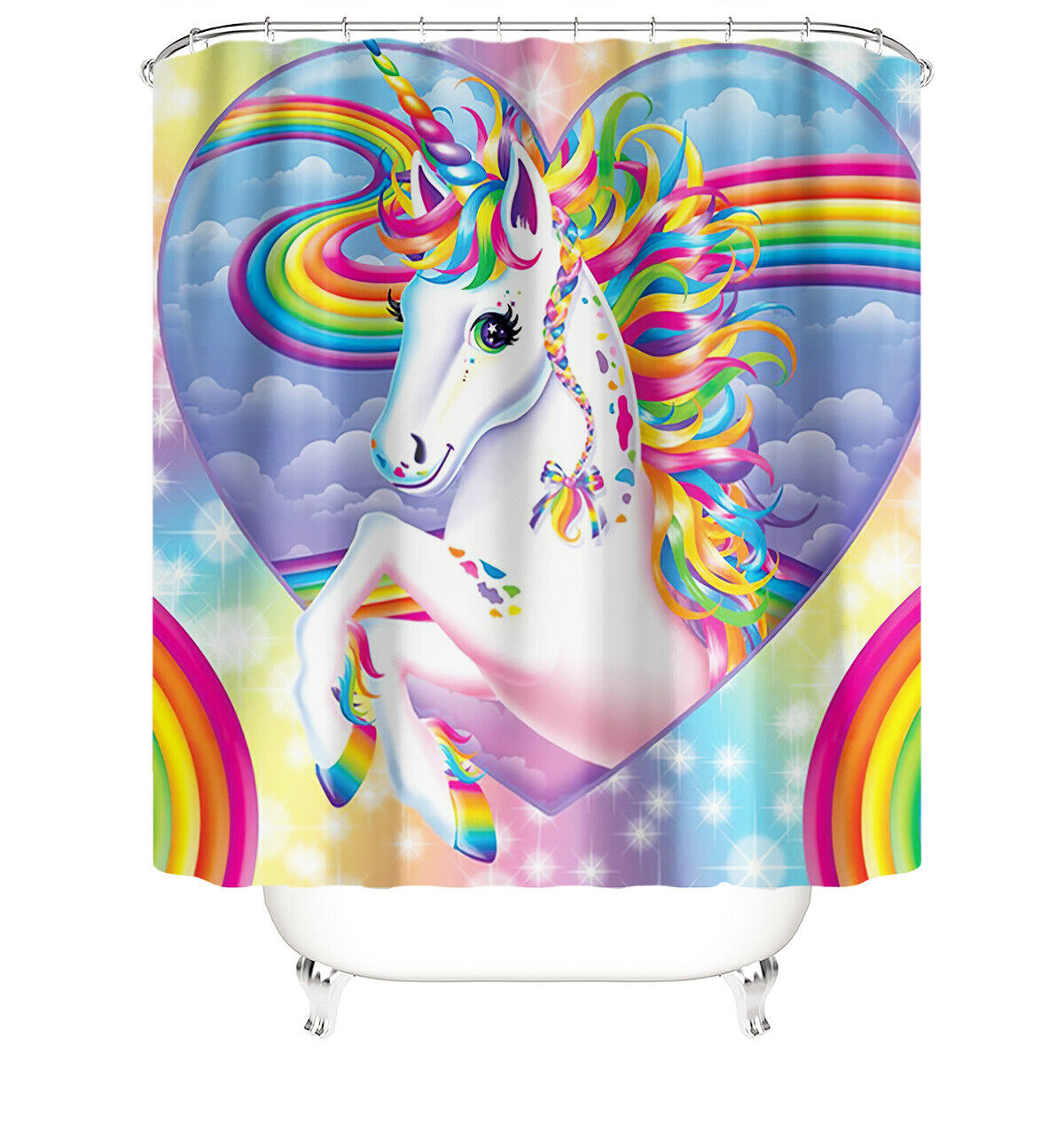 Unicorn Shower Curtain Bathroom Rug Set Thick Bath Mat Non-Slip Toilet Lid Cover-180×180cm Shower Curtain Only-Free Shipping at meselling99