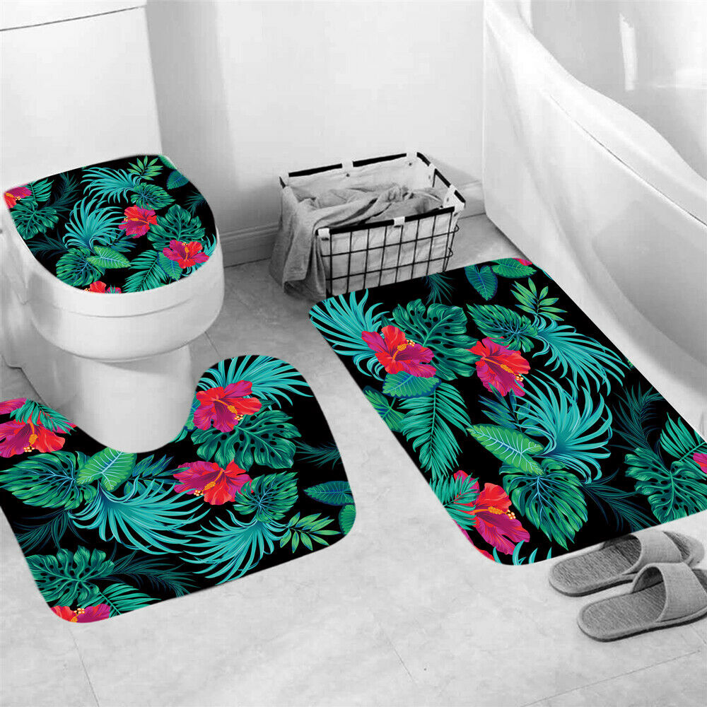 Floral Shower Curtain Set Thick Bathroom Rugs Bath Mat Non-Slip Toilet Lid Cover-3Pcs Mat Set Only-Free Shipping at meselling99