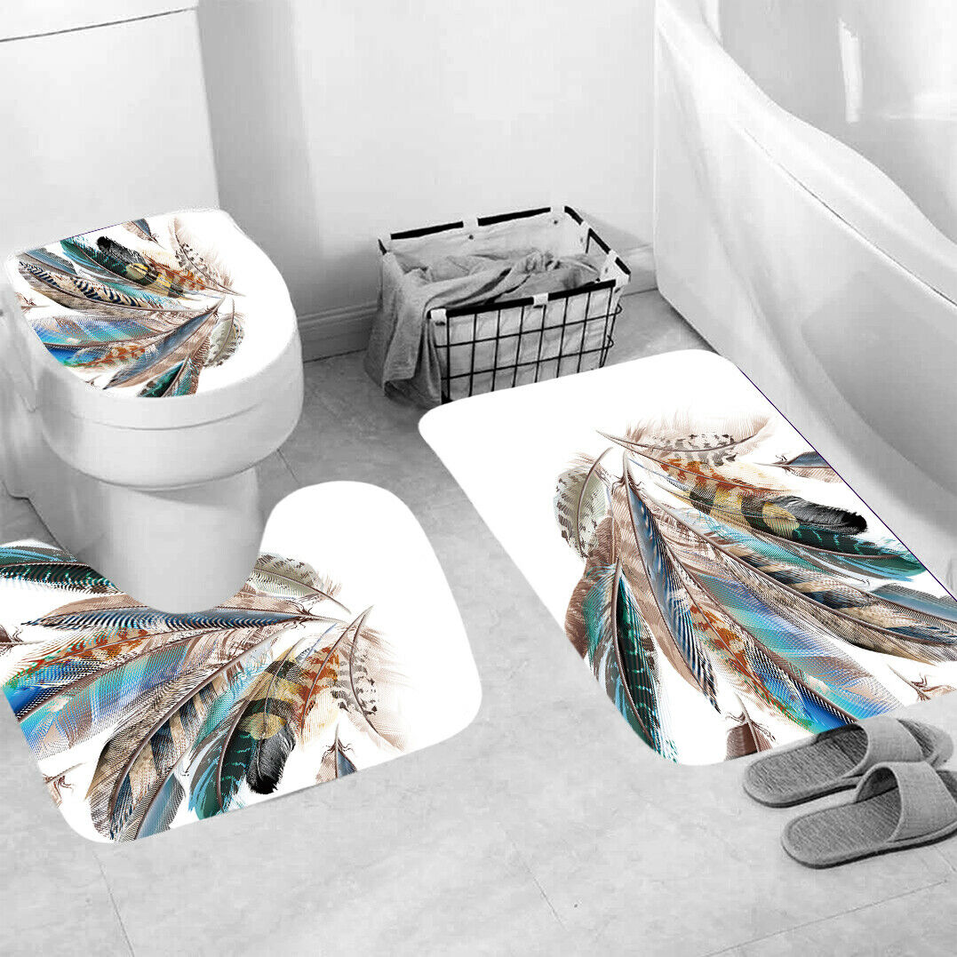 Feather Woman Shower Curtain Bathroom Rug Set Bath Mat Non-Slip Toilet Lid Cover--Free Shipping at meselling99