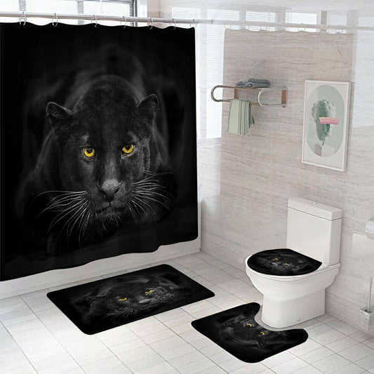 Black Panther Shower Curtain Bathroom Rug Set Bath Mat Non-Slip Toilet Lid Cover--Free Shipping at meselling99