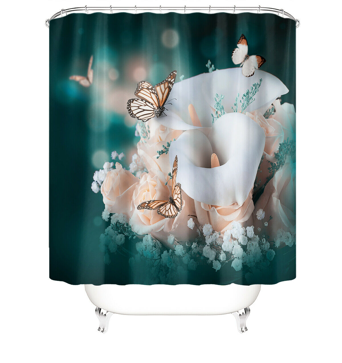 Butterflies and Flower Shower Curtain Bathroom Rug Set Bath Mat Toilet Lid Cover-180×180cm Shower Curtain Only-Free Shipping at meselling99
