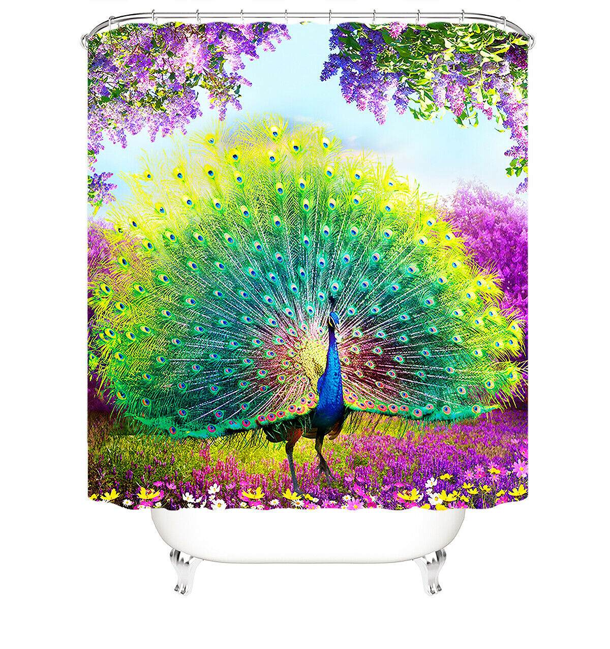 Peacock Shower Curtain Bathroom Rug Set Thick Bath Mat Non-Slip Toilet Lid Cover-180×180cm Shower Curtain Only-Free Shipping at meselling99