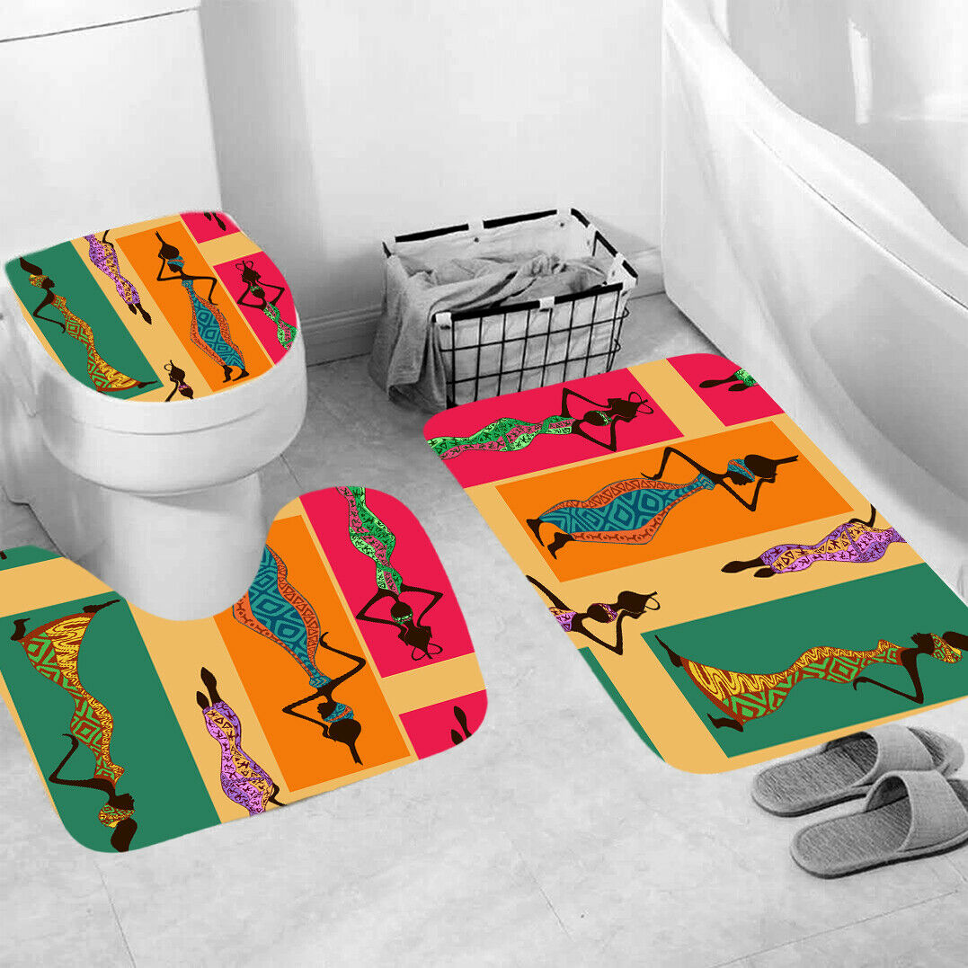 African Woman Shower Curtain Bathroom Rug Set Bath Mat Non-Slip Toilet Lid Cover-3Pcs Mat Set Only-Free Shipping at meselling99