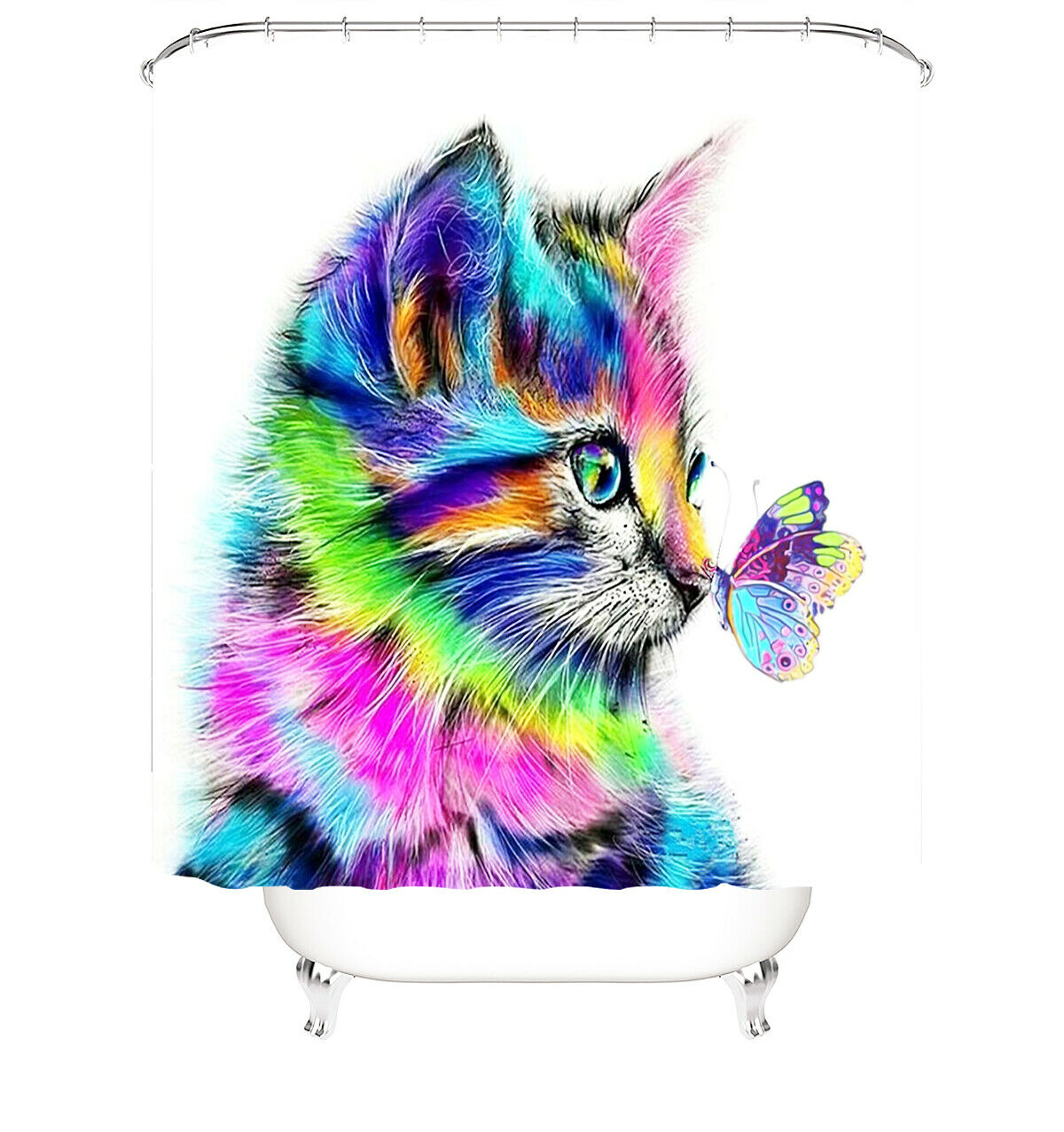 Kitty Shower Curtain Bathroom Rug Set Thick Bath Mat Non-Slip Toilet Lid Cover-180×180cm Shower Curtain Only-Free Shipping at meselling99