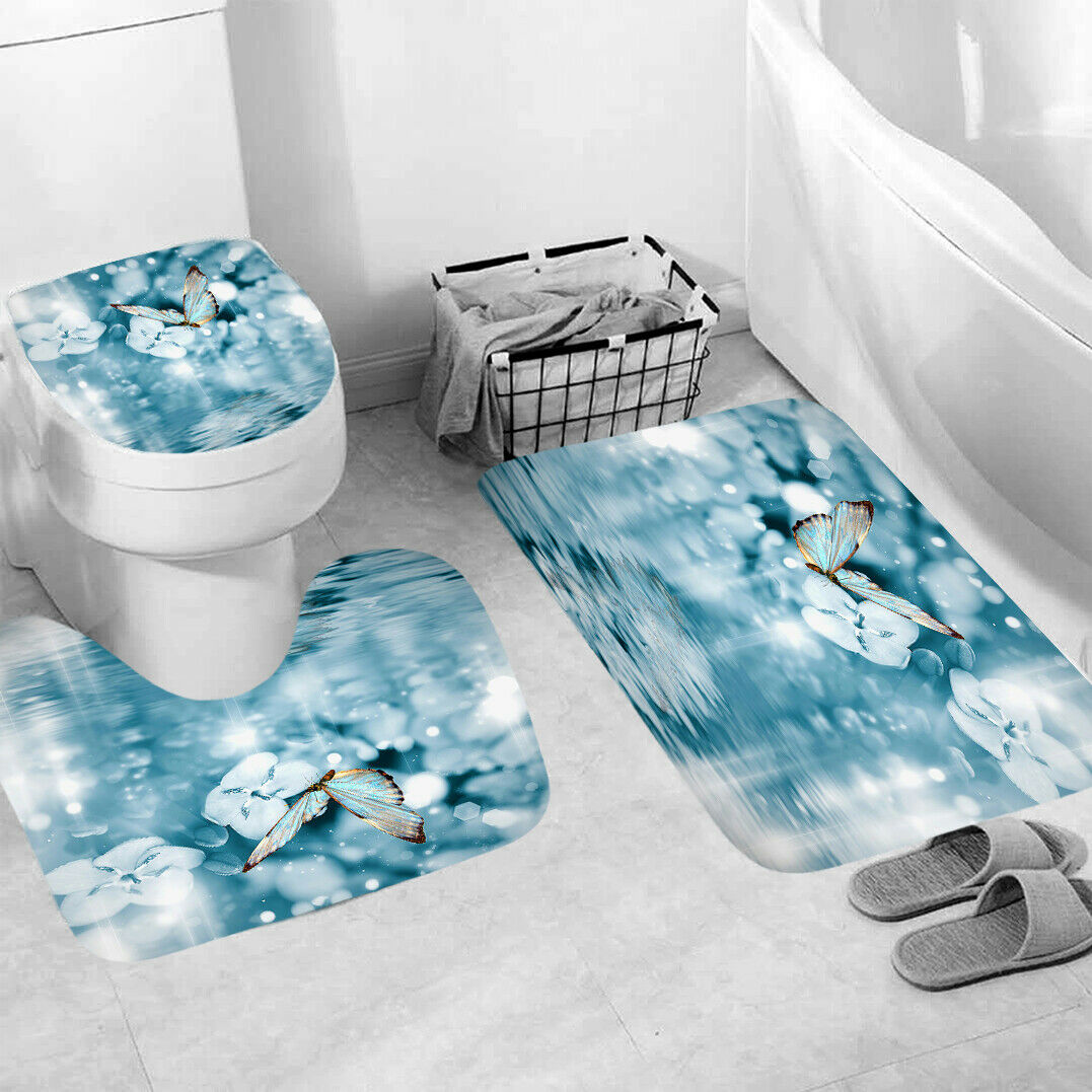 Butterfly Shower Curtain Bathroom Rug Thick Bath Mat Non-Slip Toilet Lid Cover--Free Shipping at meselling99