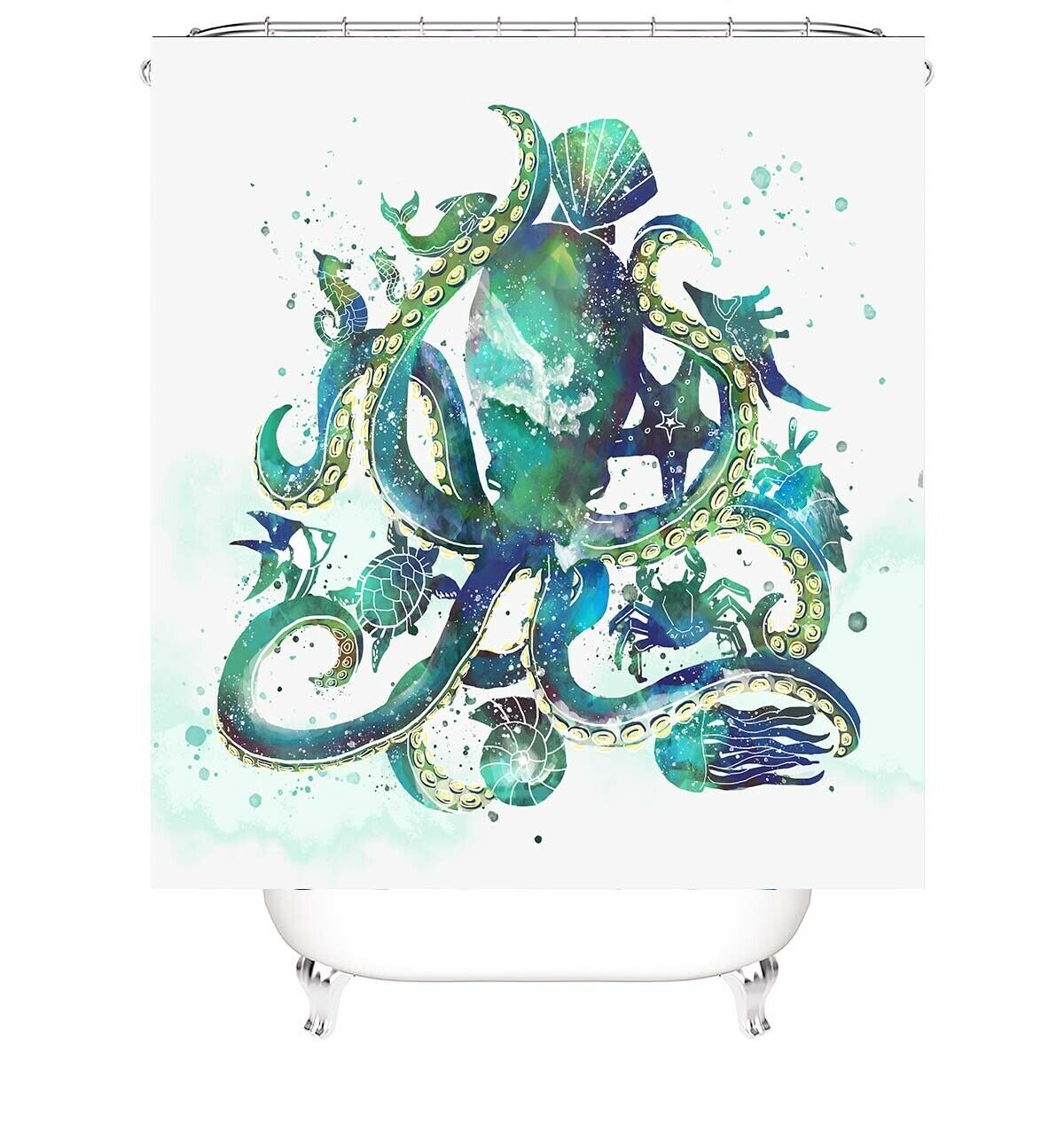 Octopus Shower Curtain Bathroom Rug Set Thick Bath Mat Non-Slip Toilet Lid Cover-180×180cm Shower Curtain Only-Free Shipping at meselling99