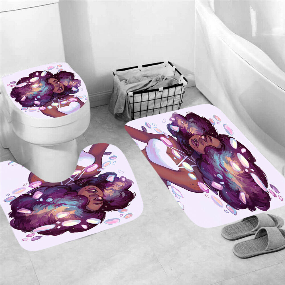 African Woman Shower Curtain Bathroom Rug Set Bath Mat Non-Slip Toilet Lid Cover-3Pcs Mat Set Only-Free Shipping at meselling99