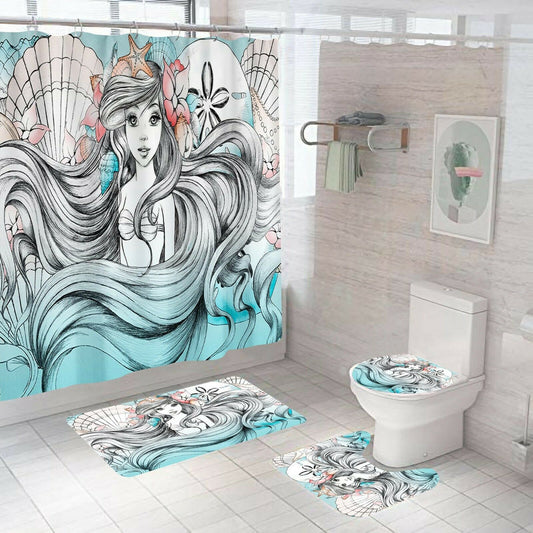 Long Hair Girl Shower Curtain Bathroom Rugs Bath Mat Non-Slip Toilet Lid Cover--Free Shipping at meselling99