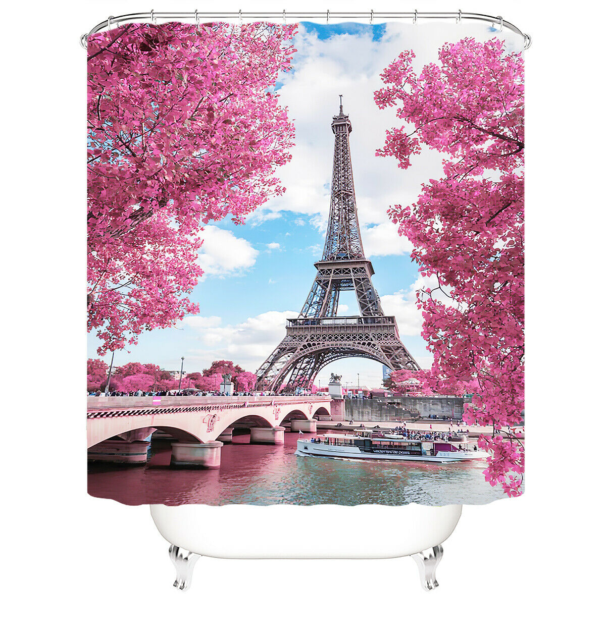 Eiffel Shower Curtain Bathroom Rug Set Thick Bath Mat Non-Slip Toilet Lid Cover-180×180cm Shower Curtain Only-Free Shipping at meselling99