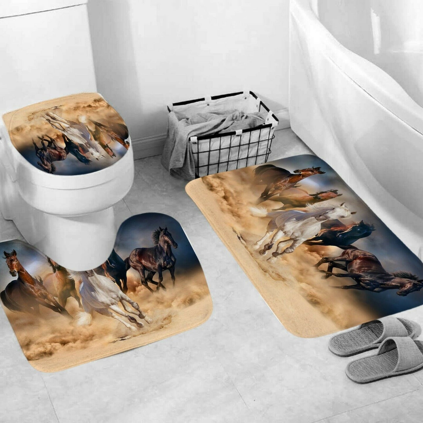 Galloping Steed Shower Curtain Bathroom Rug Set Thick Bath Mat Toilet Lid Cover-3Pcs Mat Set Only-Free Shipping at meselling99