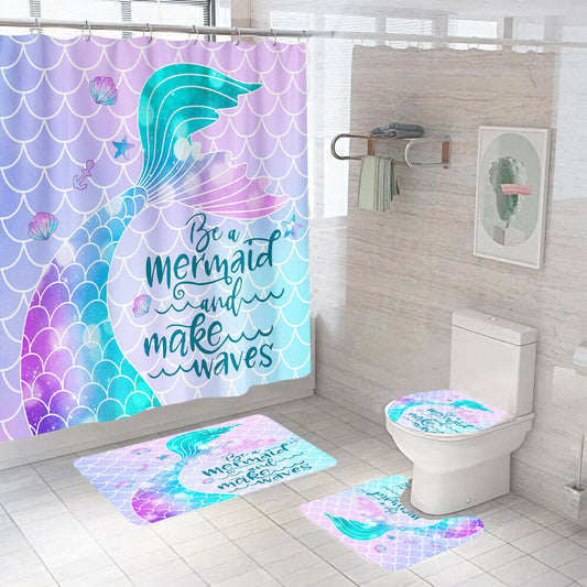 Mermaid Tail Shower Curtain Set Bathroom Rugs Bath Mat Non-Slip Toilet Lid Cover--Free Shipping at meselling99