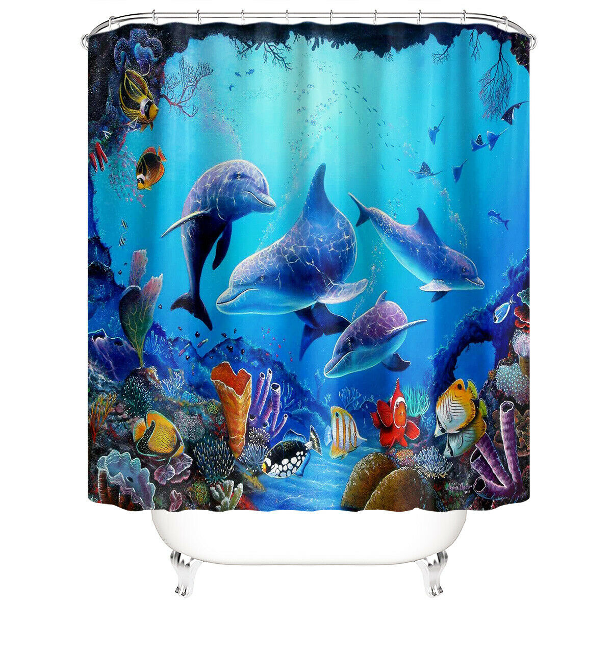 Dolphin Shower Curtain Bathroom Rug Set Bath Mat Non-Slip Toilet Lid Cover-180×180cm Shower Curtain Only-Free Shipping at meselling99
