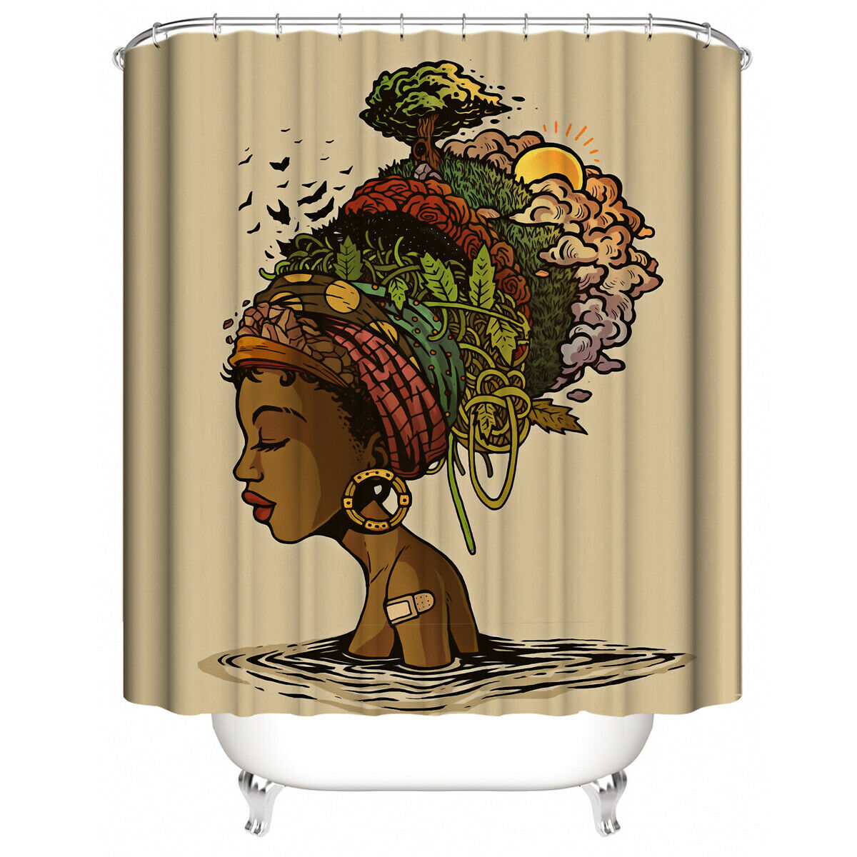 African Girl Shower Curtain Bathroom Rug Set Bath Mat Non-Slip Toilet Lid Cover-180×180cm Shower Curtain Only-Free Shipping at meselling99