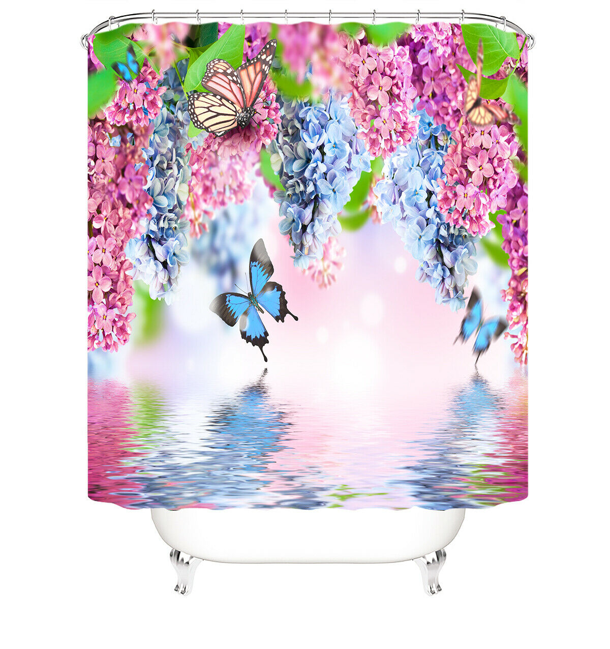 Floral Shower Curtain Bathroom Rug Set Thick Bath Mat Non-Slip Toilet Lid Cover-180×180cm Shower Curtain Only-Free Shipping at meselling99
