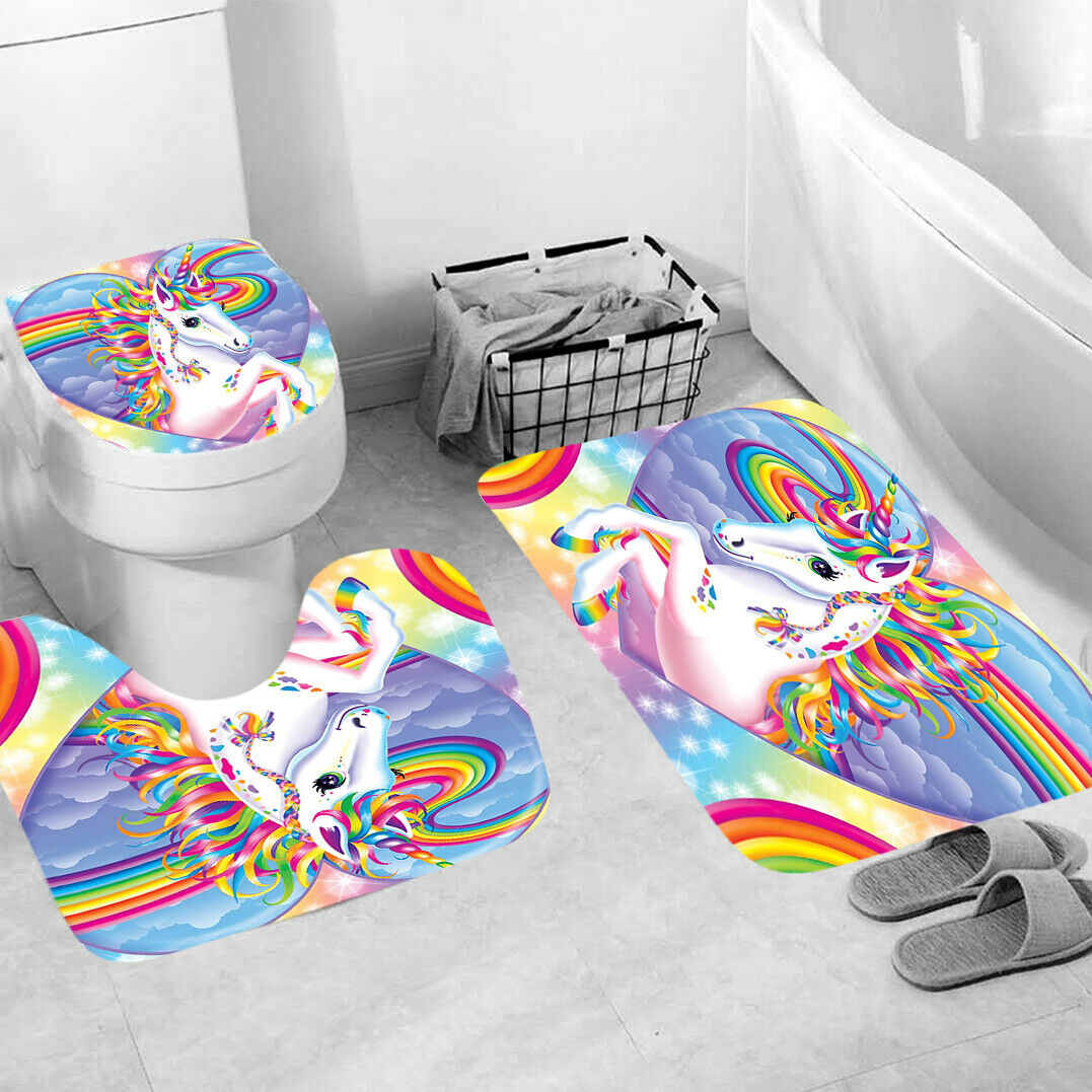 Unicorn Shower Curtain Bathroom Rug Set Thick Bath Mat Non-Slip Toilet Lid Cover-3Pcs Mat Set Only-Free Shipping at meselling99