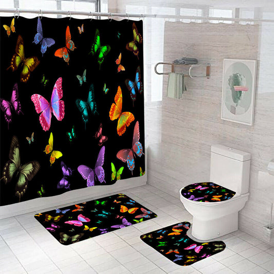 Butterflies Shower Curtain Bathroom Rug Set Bath Mat Non-Slip Toilet Lid Cover--Free Shipping at meselling99