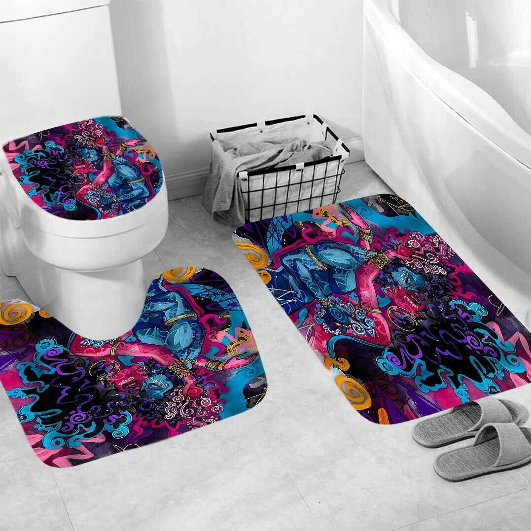 Lover Shower Curtain Bathroom Rug Set Thick Bath Mat Non-Slip Toilet Lid Cover-3Pcs Mat Set Only-Free Shipping at meselling99