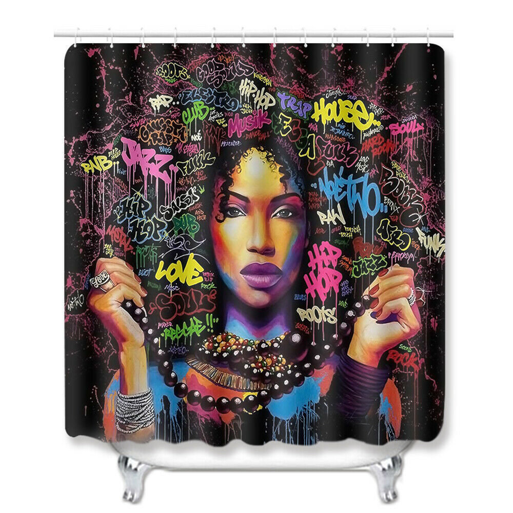 Color Woman Shower Curtain Bathroom Rug Set Bath Mat Non-Slip Toilet Lid Cover-180×180cm Shower Curtain Only-Free Shipping at meselling99