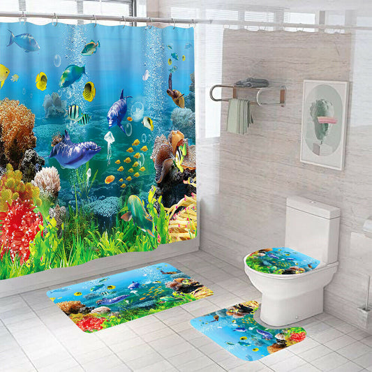 Undersea World Shower Curtain Bathroom Rug Set Thick Bath Mat Toilet Lid Cover--Free Shipping at meselling99