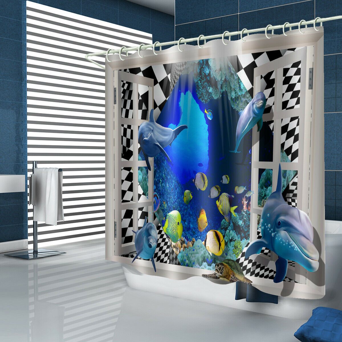 Dolphin Shower Curtain Bathroom Rug Set Thick Bath Mat Non-Slip Toilet Lid Cover--Free Shipping at meselling99