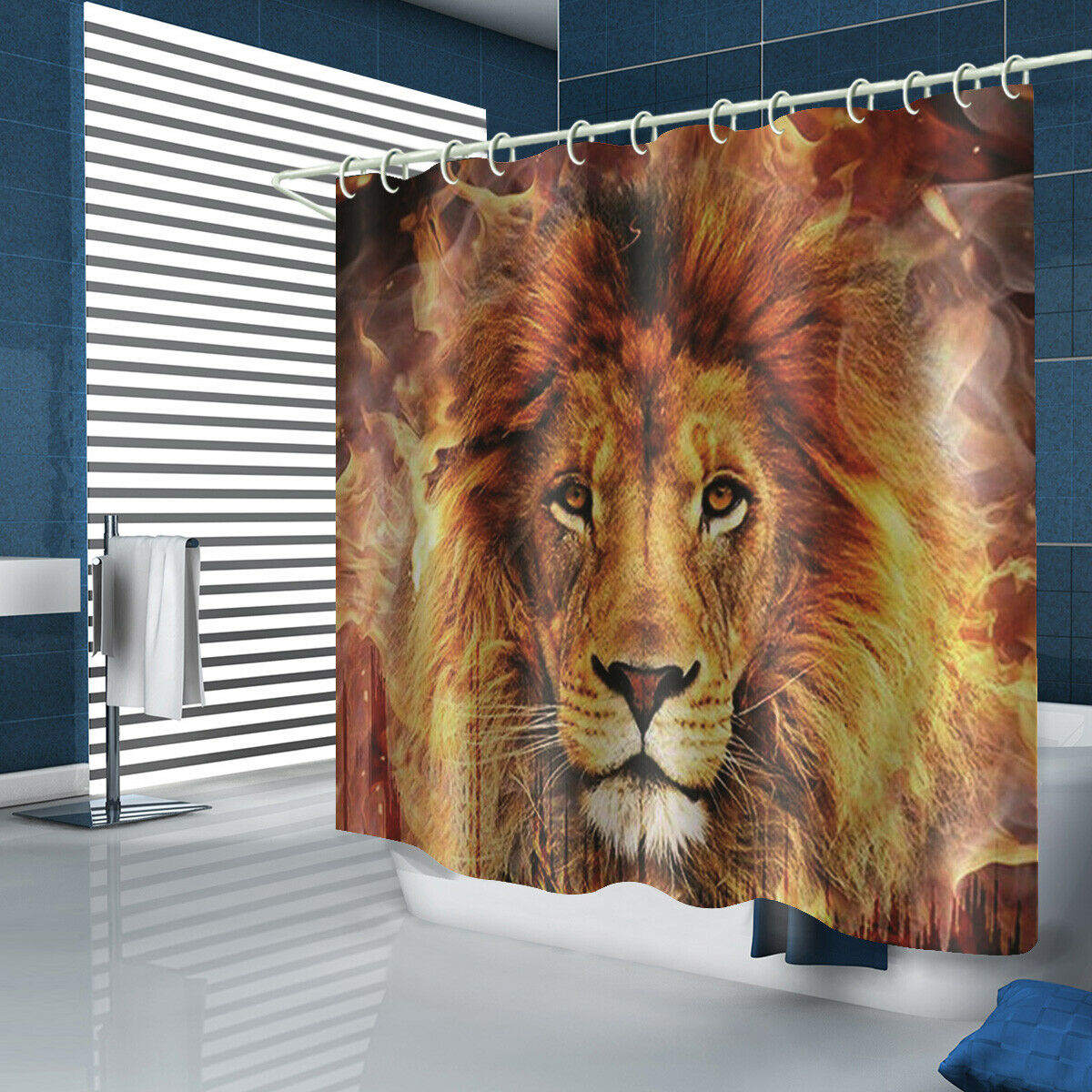 Lion Shower Curtain Bathroom Rug Set Thick Bath Mat Non-Slip Toilet Lid Cover-180×180cm Shower Curtain Only-Free Shipping at meselling99