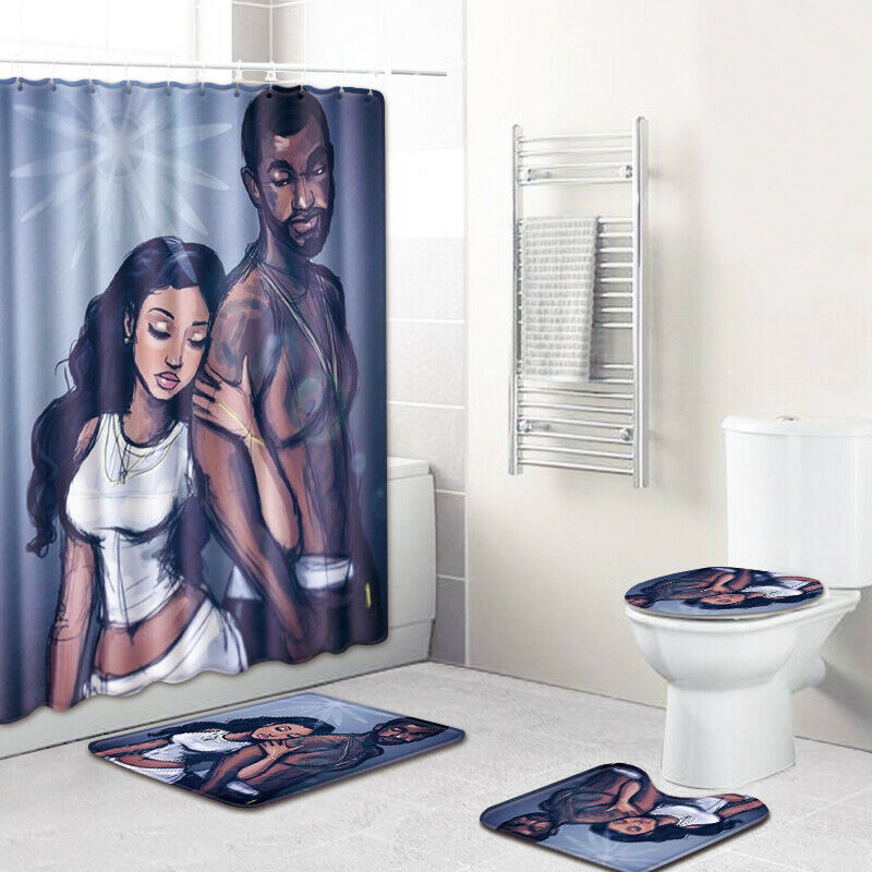 African Woman Shower Curtain Bathroom Rug Set Bath Mat Non-Slip Toilet Lid Cover-African Woman-3Pcs Mat Set Only-Free Shipping at meselling99
