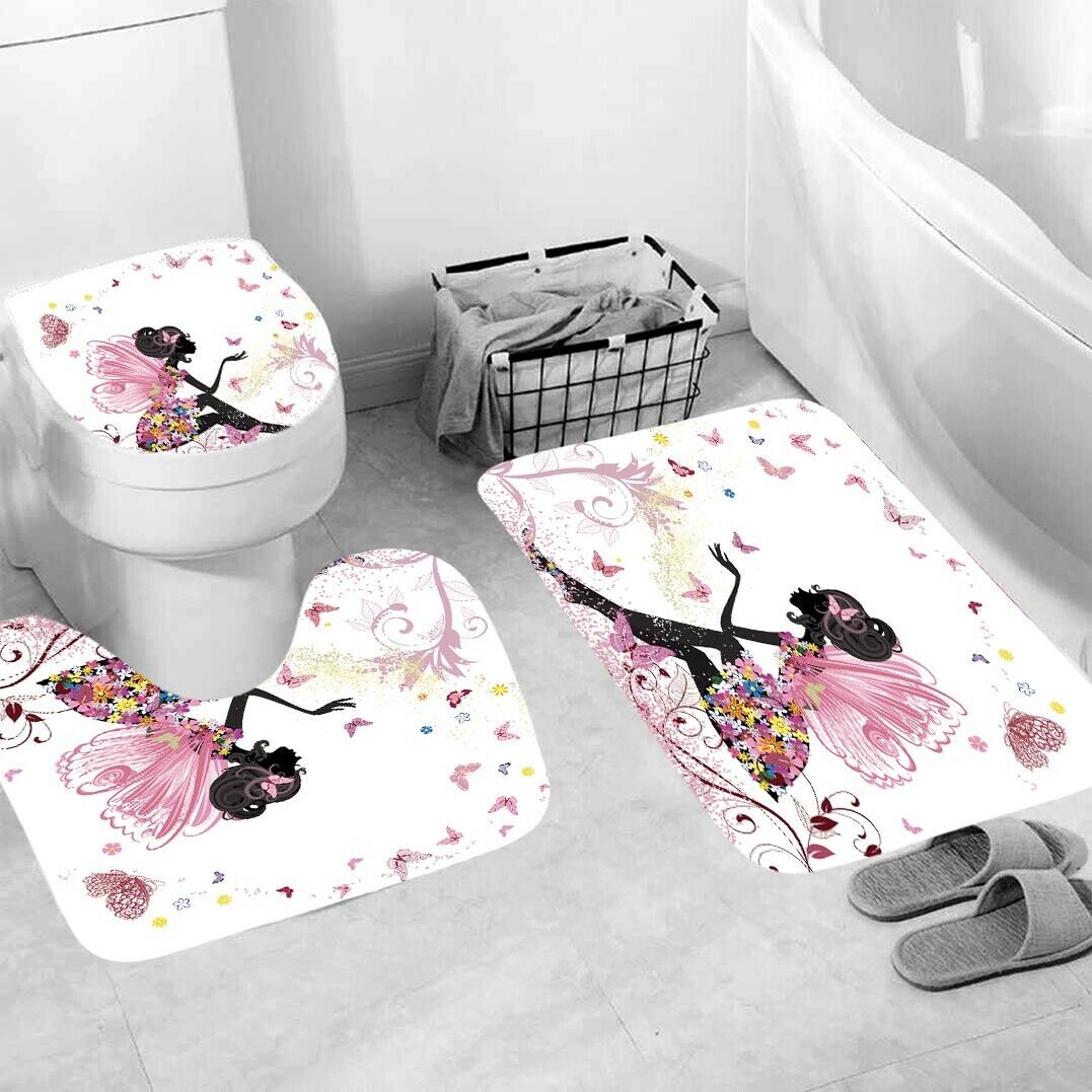 Fairy Shower Curtain Bathroom Rug Set Thick Bath Mat Non-Slip Toilet Lid Cover-3Pcs Mat Set Only-Free Shipping at meselling99