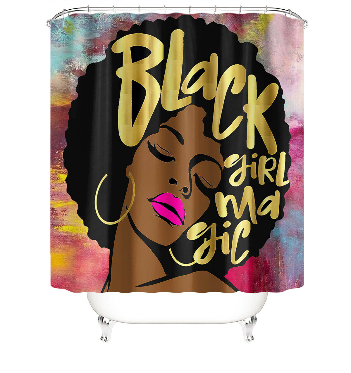 Black Girl Shower Curtain Bathroom Rug Set Bath Mat Non-Slip Toilet Lid Cover-180×180cm Shower Curtain Only-Free Shipping at meselling99