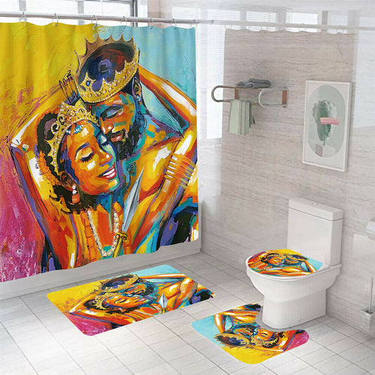 King and Queen Shower Curtain Bathroom Rug Set Thick Bath Mat Toilet Lid Cover--Free Shipping at meselling99