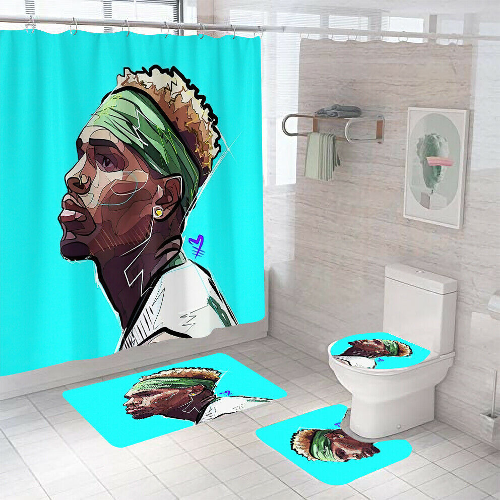 Man Shower Curtain Bathroom Rug Set Thick Bath Mat Non-Slip Toilet Lid Cover-Shower Curtain+3Pcs Mat-Free Shipping at meselling99