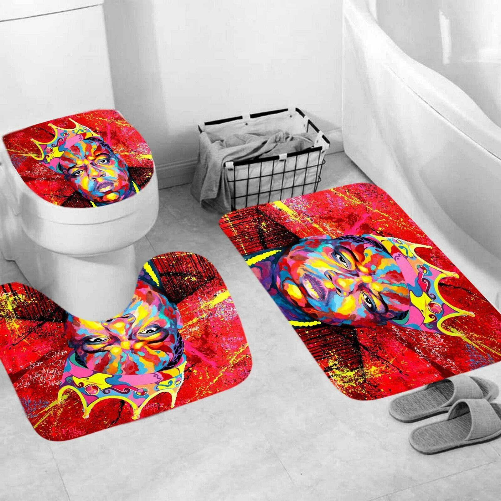 Color Man Shower Curtain Bathroom Rug Set Bath Mat Rug Non-Slip Toilet Lid Cover-3Pcs Mat Set Only-Free Shipping at meselling99