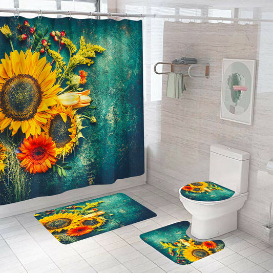 Sunflowers Shower Curtain Bathroom Rug Set Bath Mat Non-Slip Toilet Lid Cover--Free Shipping at meselling99