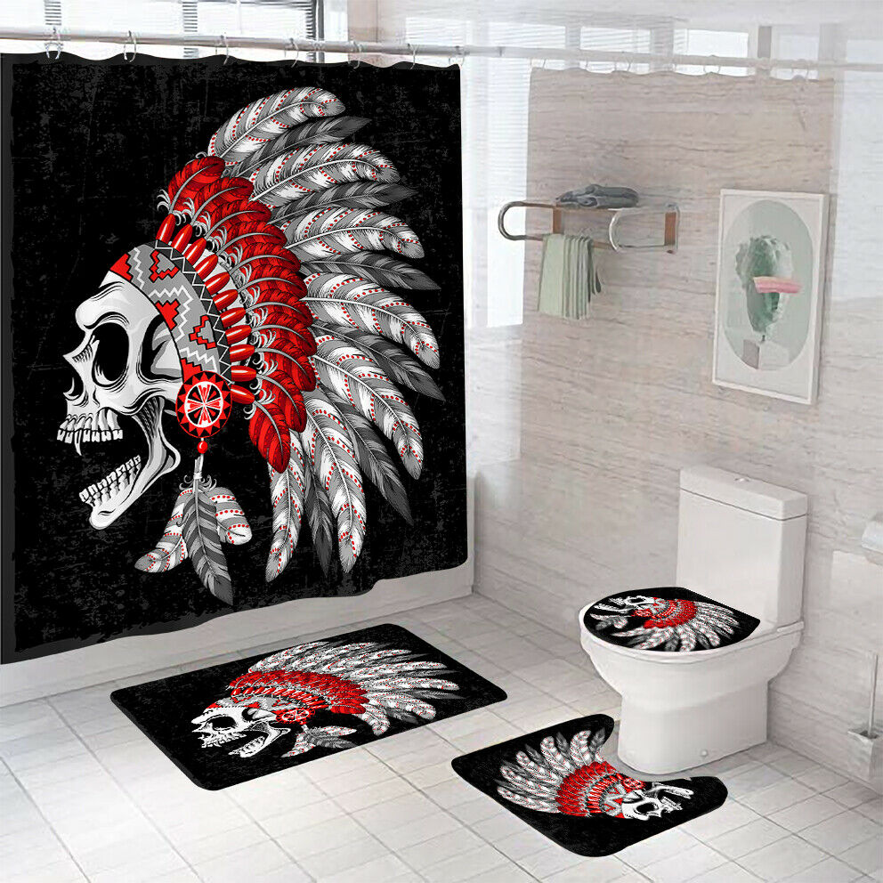 Skull Shower Curtain Bathroom Rug Set Thick Bath Mat Non-Slip Toilet Lid Cover--Free Shipping at meselling99