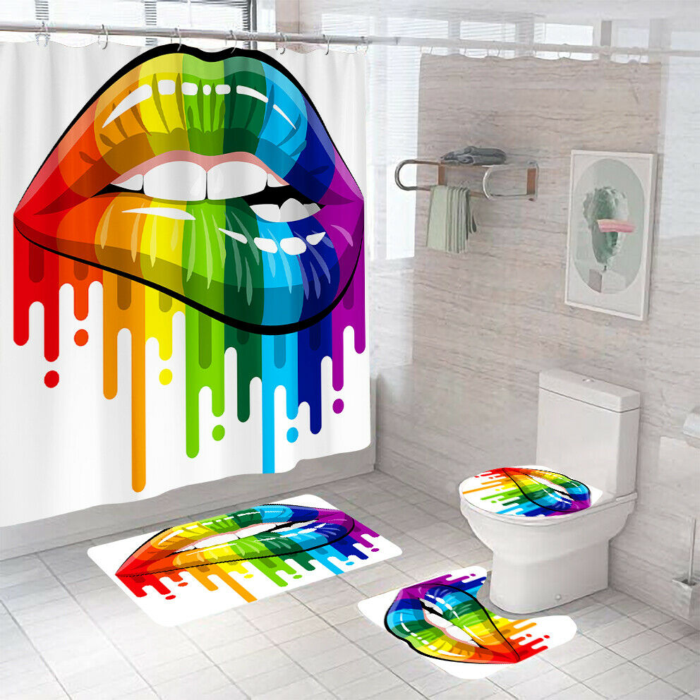 Sexy Lips Shower Curtain Bathroom Rug Set Bath Mat Non-Slip Toilet Lid Cover-Shower Curtain+3Pcs Mat-Free Shipping at meselling99