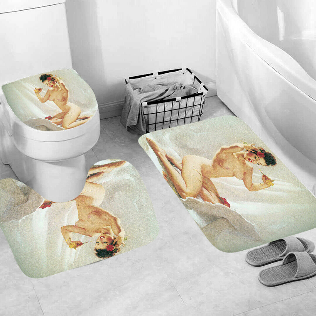 Naked Girl Shower Curtain Bathroom Rug Set Bath Mat Non-Slip Toilet Lid Cover-3Pcs Mat Set Only-Free Shipping at meselling99