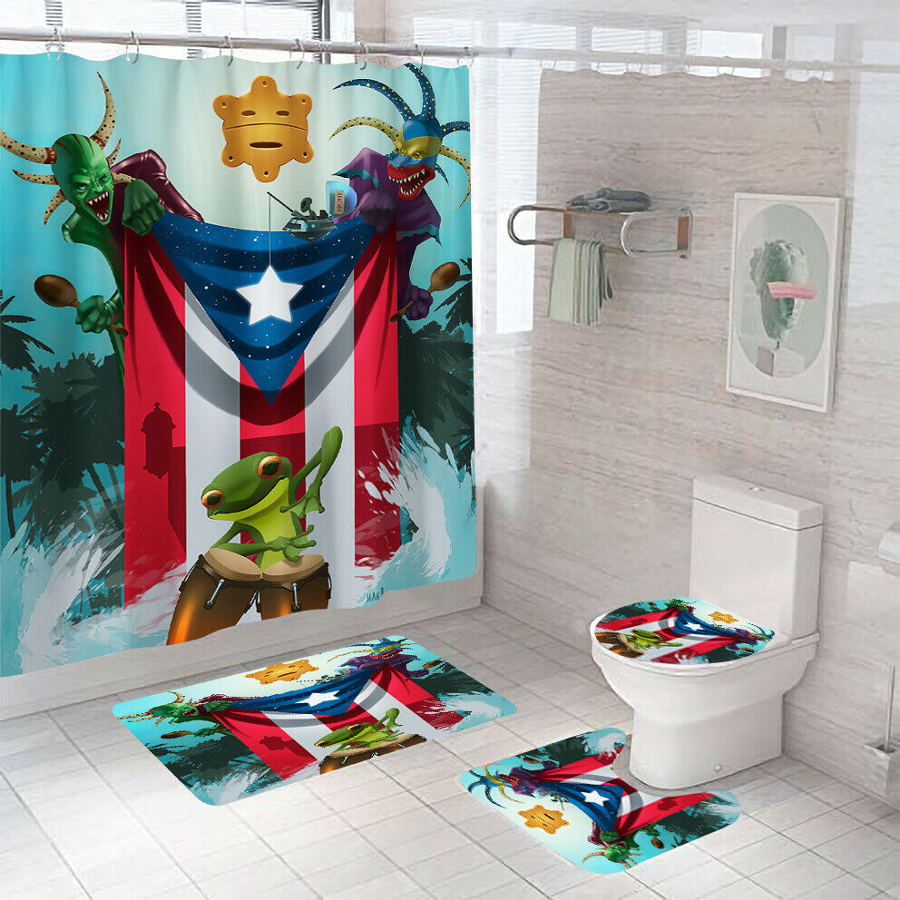 Flag Shower Curtain Bathroom Rug Set Thick Bath Mat Non-Slip Toilet Lid Cover--Free Shipping at meselling99