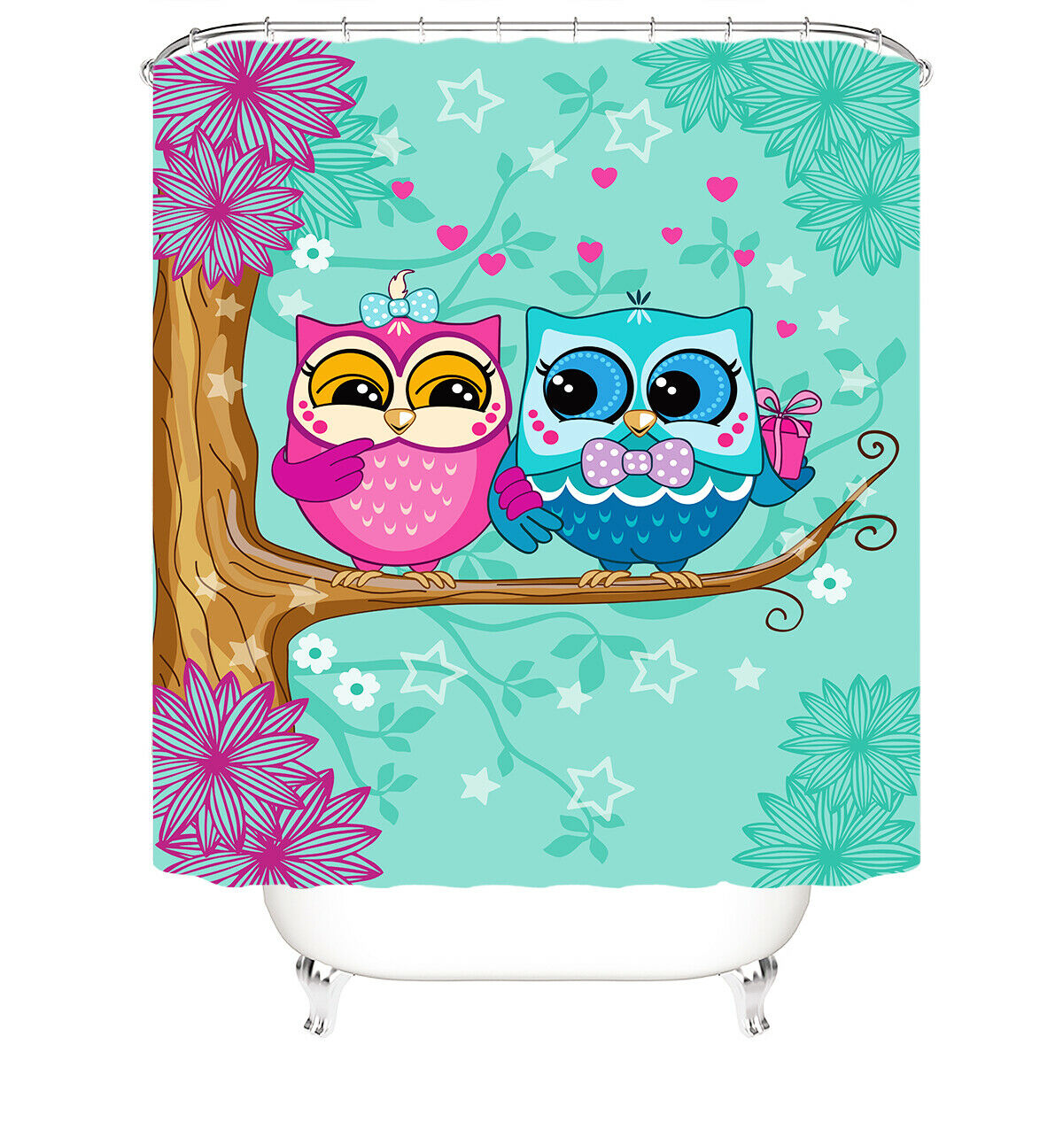 Owl Shower Curtain Bathroom Rug Set Thick Bath Mat Non-Slip Toilet Lid Cover-180×180cm Shower Curtain Only-Free Shipping at meselling99