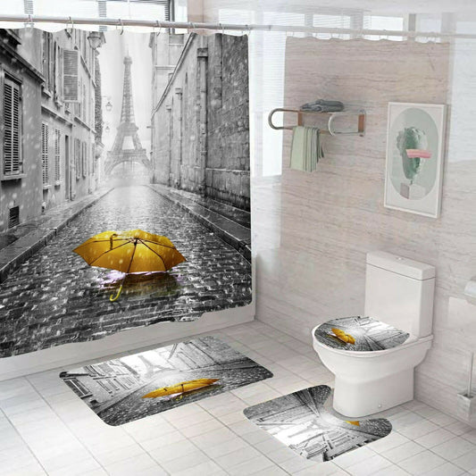 Eiffel Tower Shower Curtain Bathroom Rug Set Bath Mat Non-Slip Toilet Lid Cover--Free Shipping at meselling99