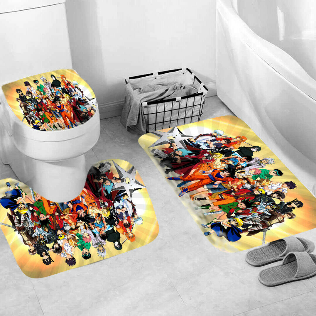 Anime Shower Curtain Bathroom Rug Set Thick Bath Mat Non-Slip Toilet Lid Cover--Free Shipping at meselling99