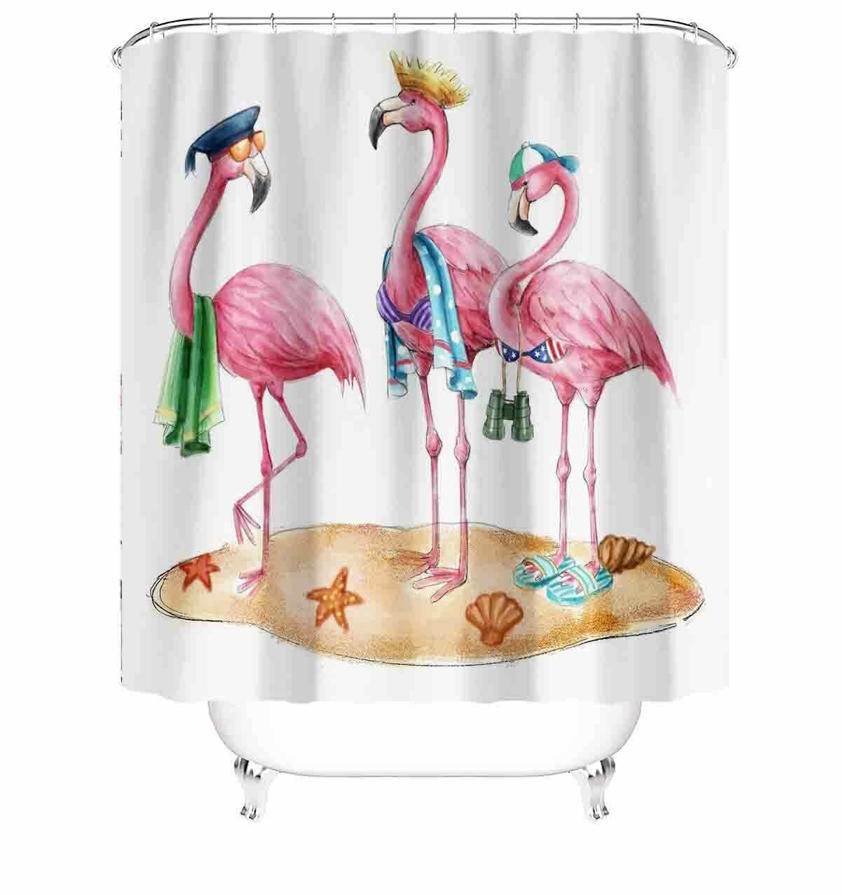 Flamingo Shower Curtain Set Bathroom Rug Bath Mat Soft Non-Slip Toilet Lid Cover-180×180cm Shower Curtain Only-Free Shipping at meselling99