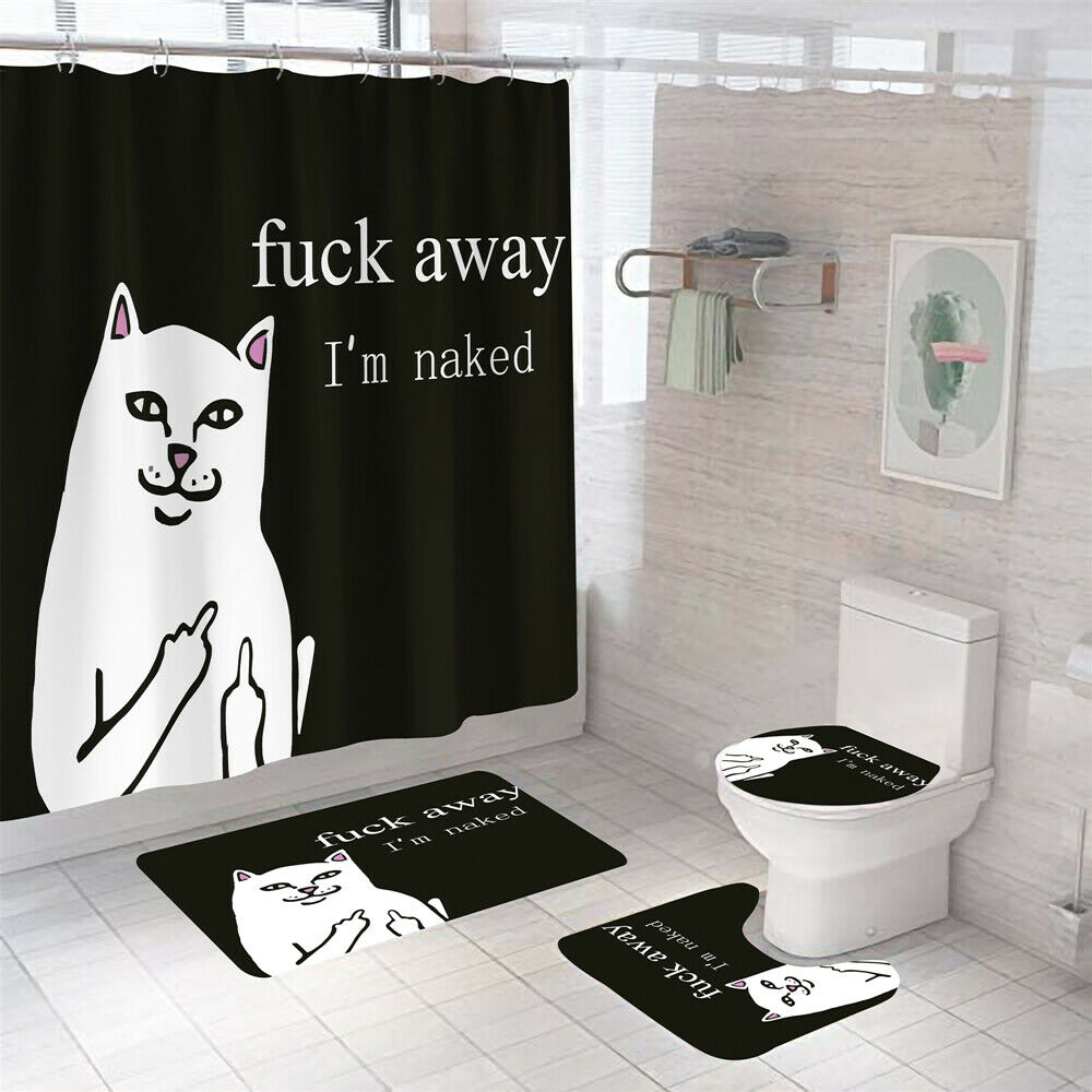 I'm Naked Shower Curtain Thick Bathroom Rugs Bath Mat Non-Slip Toilet Lid Cover-Shower Curtain+3Pcs Mat-Free Shipping at meselling99