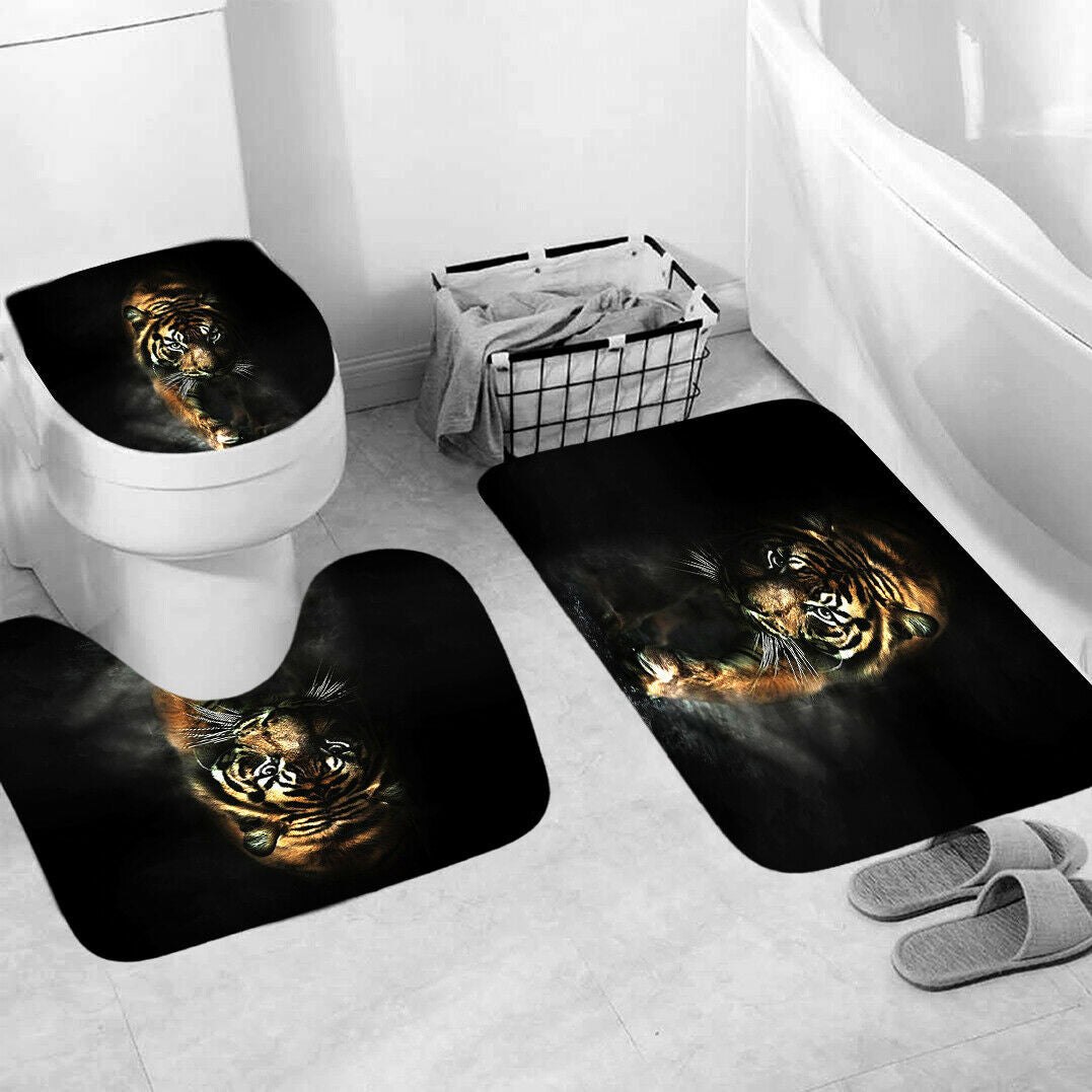 Tiger Shower Curtain Bathroom Rug Set Thick Bath Mat Non-Slip Toilet Lid Cover-3Pcs Mat Set Only-Free Shipping at meselling99