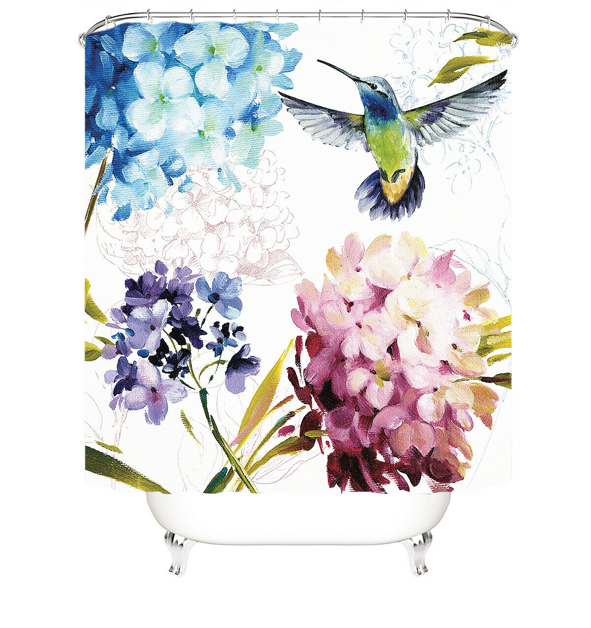 Hummingbird Shower Curtain Bathroom Rug Set Bath Mat Non-Slip Toilet Lid Cover-180×180cm Shower Curtain Only-Free Shipping at meselling99